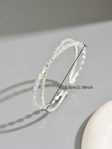 1 pieza Brazalete abierto de mujer con cruz hueca de circonita cúbica simple y de moda, de material de cobre, versátil para uso diario