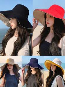 Chapéu de aba larga feminino, chapéu de sol com proteção UV, chapéu de balde versátil com proteção solar para o verão e atividades ao ar livre, 1 peça