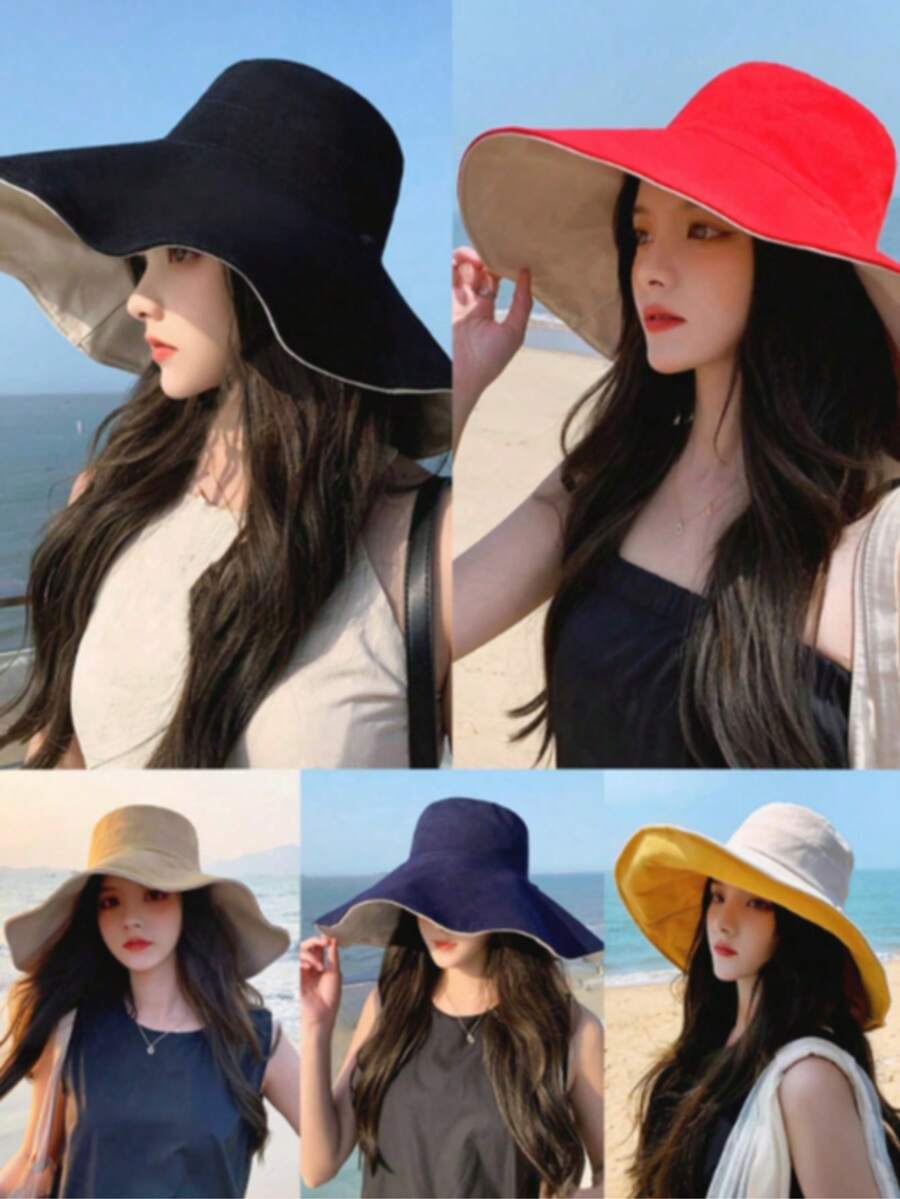 Chapéu de aba larga feminino, chapéu de sol com proteção UV, chapéu de balde versátil com proteção solar para o verão e atividades ao ar livre, 1 peça