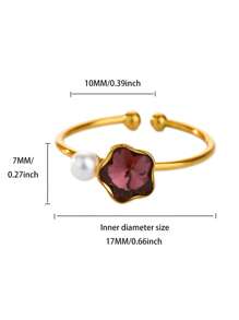 Anillos de acero inoxidable con pequeñas mariposas azules y flores, anillo de color dorado impermeable para mujeres, joyería de perlas falsas para boda, accesorios para vacaciones, regalo para mamá/mejores amigas/hija