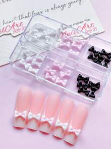 30/50pcs White & Pink Bow Nail Art Decorations, Cute Black Bow Korean Nail Accessories, Suitable For Women DIY Nail Salon Decor, Also Suitable For Little Girls Nail Art Creation, Minimalist Style, Cute Style, Y2K Style, DIY Decorative Accessories, Matte Finish, Glossy Nails, Long Nails, Short Nails, Almond Nails, Ballet Slipper Nails, French Pointed Nails, Toe Nails And Various Nail Art Supplies, Nail Jewelry, Nail Gems - Multicolor - View 1