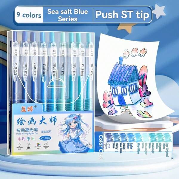 9 Colors Multi-Purpose Ballpoint Pens, Large Capacity Colored Pens For Students, Drawing, Journaling, Manga, Quick-Drying Colored Pens, Student Highlighters, Back To School Supplies, Colored Pens For Artists, Learning Supplies, Suitable For Painting, Anime Design, Architecture Design, Art Design, Fashion Design, Interior Design, Art Supplies, Best Birthday Gift