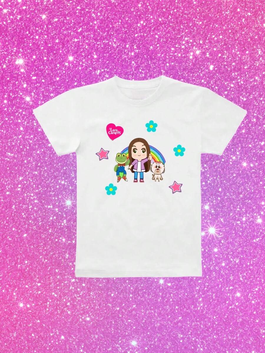 Playera  De Lara Campos  Niñas Premium Moda Cute Top Lindo De Niña Verano Diseño Cute Rhenné Galleta Lara - Rosa - Ver 1