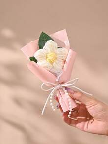 1 Set Artificial Flower Bouquet, Wrapped In Gift Paper, 1 Bouquet Of Crocheted Flowers, Suitable As Birthday Or Anniversary Gift For Teachers, Mothers, Best Friends, Women, Mother's Day, Valentine's Day, Wedding Memento, Holiday Party Home Decor, Christmas Gift, Can Be Used For Home, Dining Table, Bedroom, Bathroom, Desk Decoration. - Multicolor - View 3