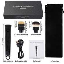 Ginpey 360 Electric Blending Makeup Brush Starter Set Rotating Foundation Brush For Makeup USB Rechargeable Electric Cosmetic Brush 2 Gears Soft Hair - 黑色 - 查看 6