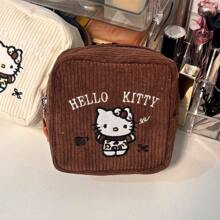 Sanrio 1pc Corduroy Fabric Hello Kitty Embroidered Girl's Square Lipstick Case, High Quality Portable Makeup Pouch, Student Earphone Coin Purse Toiletry Bag, Autumn/Wintertravel Essentials For Vacation Summer Holiday Back To School School Stuff Bag For School Travel Bag For Women Makeup Bag For Travel