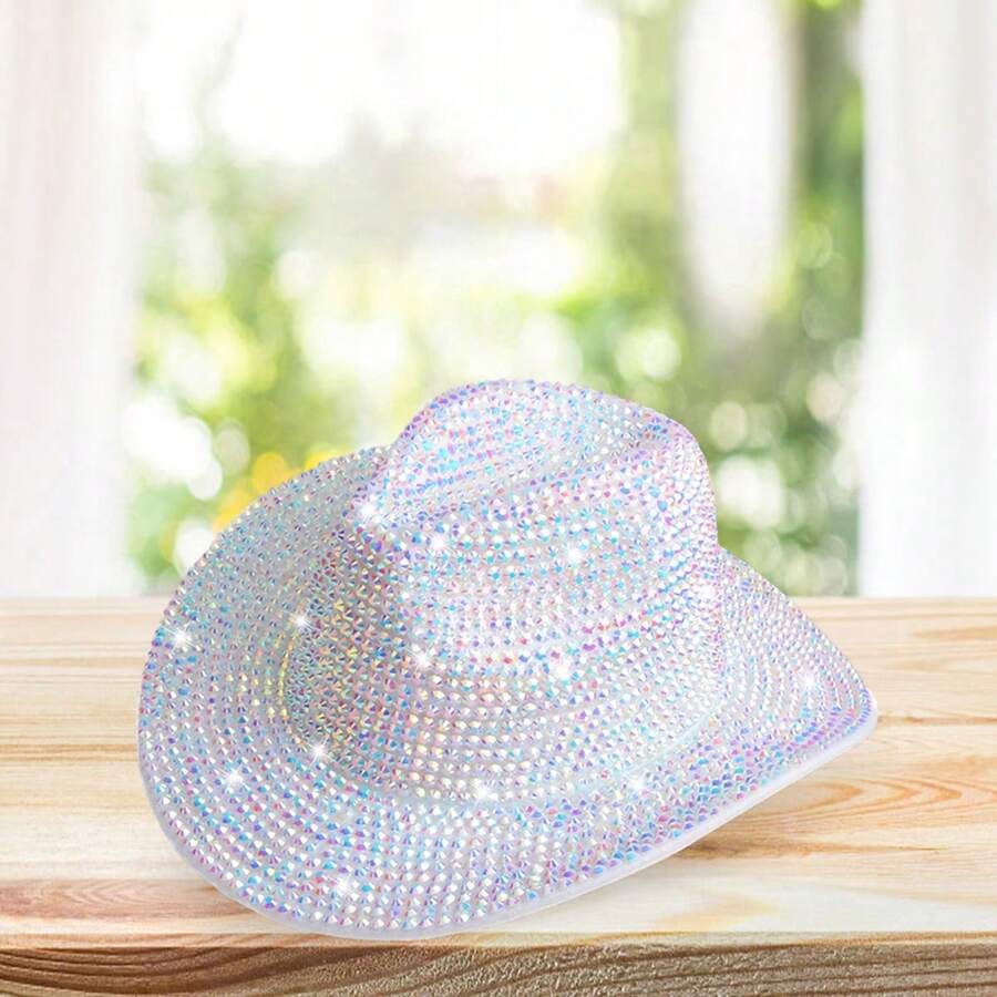 Rhinestone Cowgirl Hat For Women Men Bling Rolled Wide Brim Western Cap Elegant Fedoras For Wedding Party Stage - Multicolor - View 1