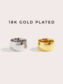 1 pièce Bague décontractée en acier inoxydable plaqué or 18 carats, bijoux pour femmes, convient pour les mariages, les fêtes, les sorties et autres occasions, peut être utilisé comme cadeau - Bague lisse et large - Voir 8