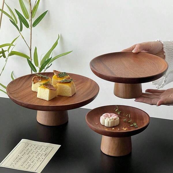 1 pezzo Alzata da torta in legno con base in legno, piatto per esporre dolci, vassoio multifunzionale per frutta, adatto per la decorazione del tavolo da pranzo, vassoio di servizio per la casa e la cucina, per l'uso durante il Ramadan