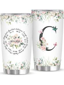 Initial Tumbler Coffee Mug 20 Oz, Monogrammed Gift For Women Birthday Mothers Day Religious Gift, Christian Gift For Women Initial Coffee Mug Stainless Steel - Initial C cup - View 1
