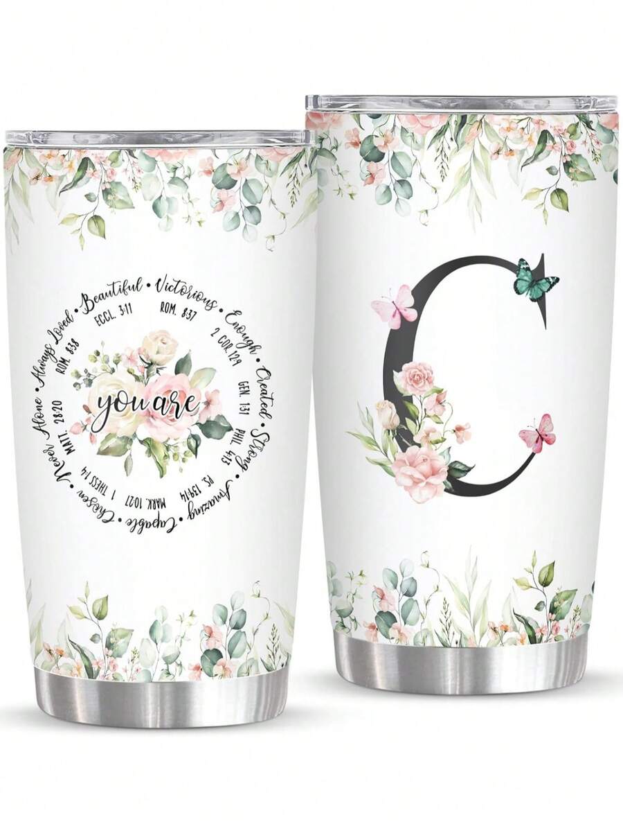 Initial Tumbler Coffee Mug 20 Oz, Monogrammed Gift For Women Birthday Mothers Day Religious Gift, Christian Gift For Women Initial Coffee Mug Stainless Steel - Initial C cup - View 1