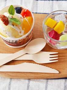 25/50/100 Stücke hochwertiges Besteckset aus Holz, bestehend aus Messer, Gabel, Löffel, Salatgabel und -löffel, geeignet für Partys, Hochzeiten, Wohndekoration, Eislöffel, Kuchengabeln, Salat- und Dessertgabeln, Küche, Weihnachtsgeschenke