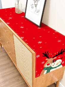 1pc Christmas Pattern Leaf Print Decorative Table Runner, Suitable For Holidays, Parties, Birthdays, Dinners, Kitchen, Dining Room, Year-Round Home Decor, Household Textile Table Runner