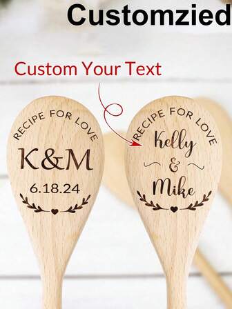 1 st personliga träskedar unika presenter till möhippa och par, anpassade träkokskedar med initialer, köksdekorationer, anpassade monogrammerade födelsedagspresenter för kvinnor, mamma, vän, inflyttningsfest, matlagningsskedar, anpassade graverade festgåvor