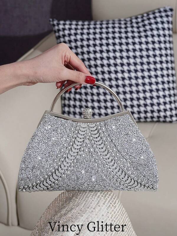 Sparkling Crystal-Studded Decorated Women's Clutch Handbag, Elegant Evening Party Formal Dress Occasion Purse