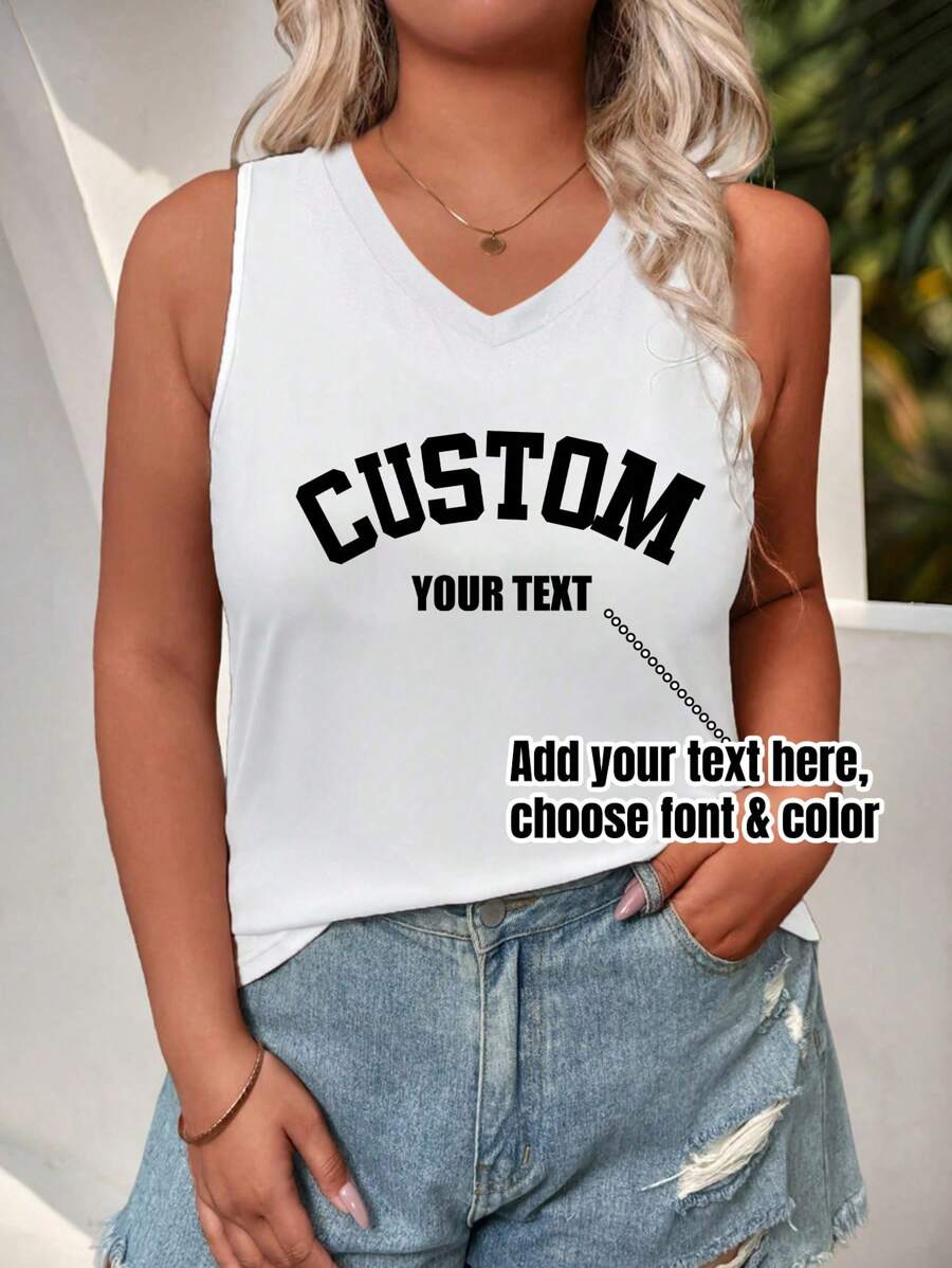 Custom Women's Plus Size Tank Tops - Custom "I Love" Theme Graphics, Add Your Own Text, Choose Colors And Fonts, Design Your Own Personalized Printed Short Sleeve T-Shirt, Anniversary Gift, Valentine's Day, Custom Gift
