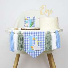 Goose 1st Birthday High Chair Banner, Goose 1st Birthday Crown, Silly Goose Decoration, Garden Party Photo Props, Goose Prince Blue Tassel Floral Wreath, Goose Smash Cake High Chair Wreath