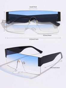 1pc Women Classic Simple Popular Frameless Square Big Frame European And American Modern Retro Pluz Size Wide Leg Steam Punk Style European And American Street Fashion High-End Party Elegant Fashion Glasses Preppy Style For Back To School Shield Shape Shield Shape Shades - Multicolor - View 2