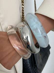 1pc/3pcs/Set Bohemian Geometric Arc Smooth Resin Cuff Bracelet, Luxurious Casual Party Women Couples Wedding Holiday Versatile Metal Jewelry Bracelet Gift (The Material And Color Of The Bracelet Are Subject To The Actual Product)