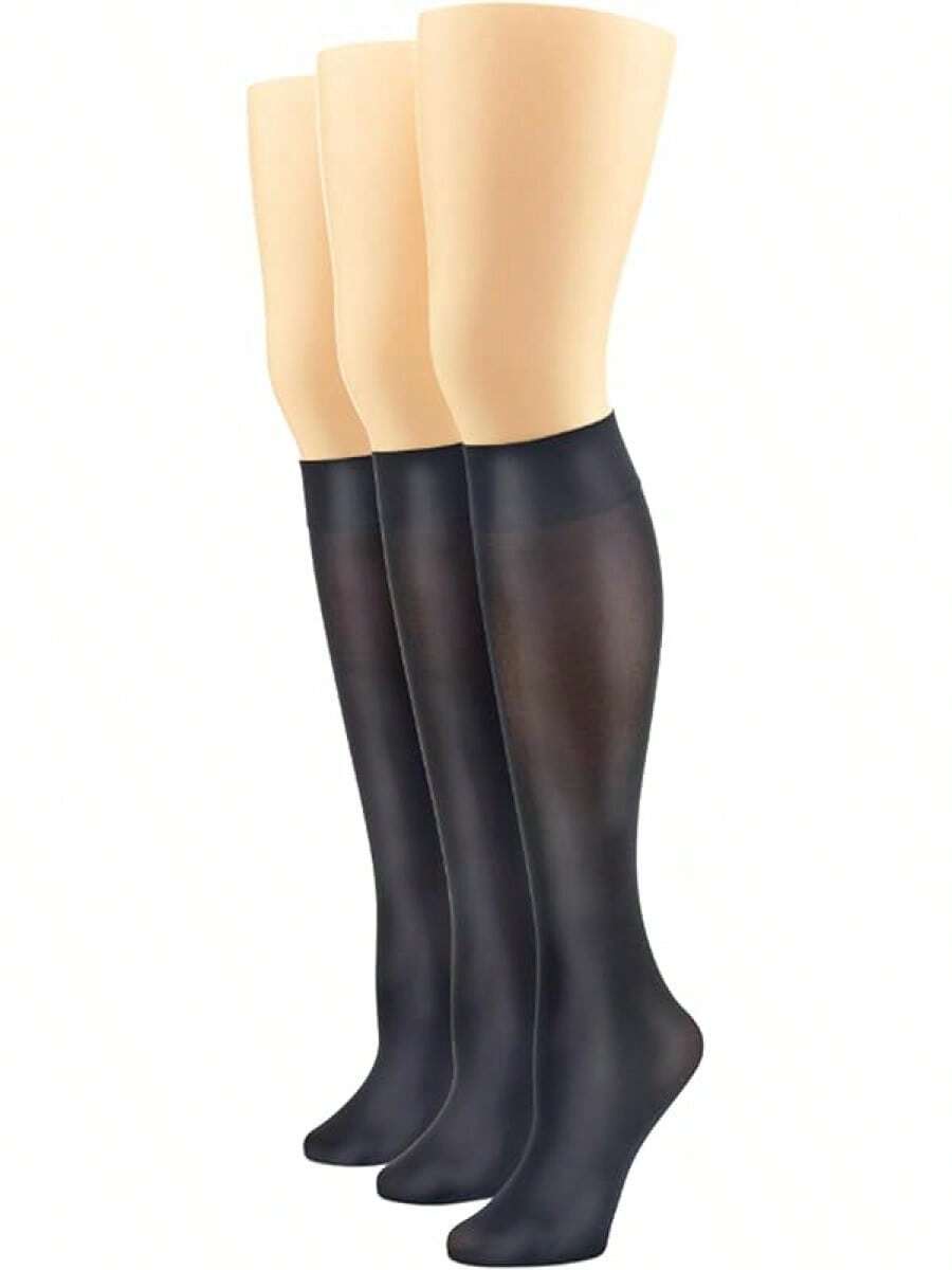 HUE Women's Soft Opaque Knee High Socks (Pack Of 3) - 黑色 - 閃光光澤 - 查看 1