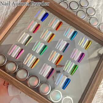 0.3g/Pcs Aurora Nail Powder, High Gloss Neon Shimmery Holographic Mirror Glitter Powder, Y2K Shine Dust, DIY Nail Art Decorations, Nail Supplies