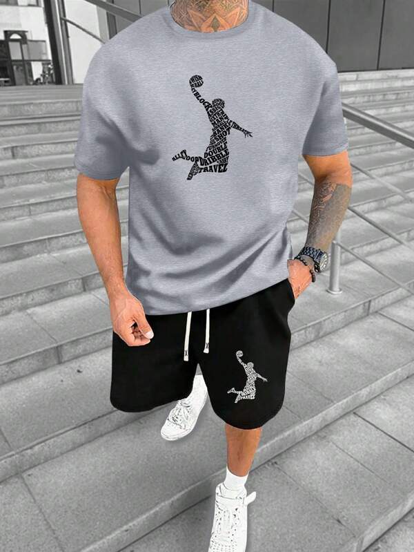 مجموعة قميص كاجوال صيفي وشورت 2 قطعة/مجموعة للرجال، فت عادي، كم قصير، طباعة حرفية، بسروال ذو خصر مع جيب، هدية مناسبة للزوج أو الحبيب أو للعب جولف أو صيد أو كرة السلة أو التخييم أو الجيم أو السباحة أو الشاطئ