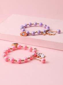 Set de 2 pulseras elásticas con encantos de gato de dibujos animados y perlas, regalo de joyería ideal para hermanas y mejores amigas