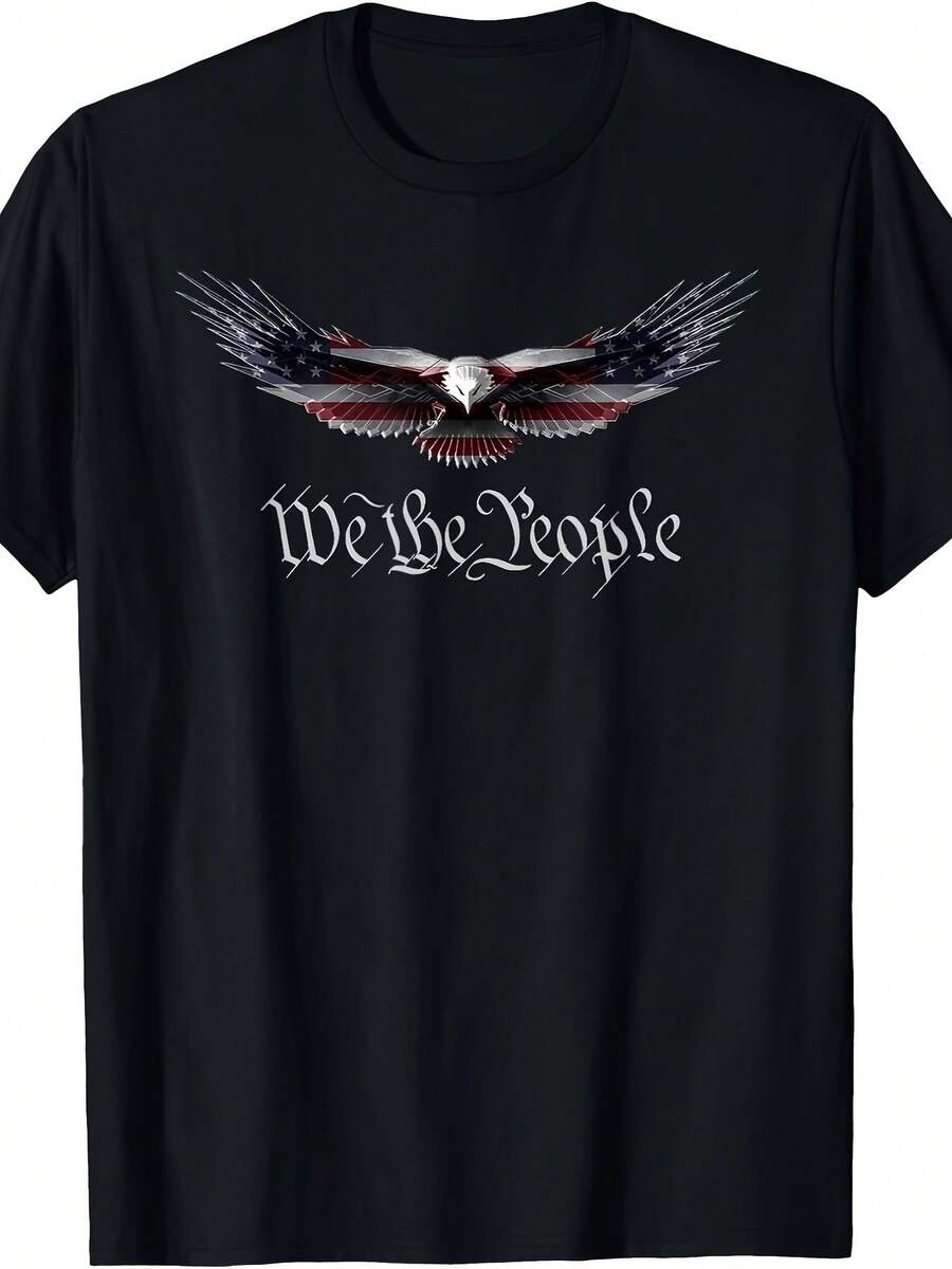 Camiseta American Patriot Freedom Eagle con Bandera de EE. UU. - 100% Algodón - 220g - Negro - Ver 1