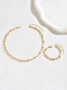 2 件复古合金几何 O 形链项链和手链首饰套装，适合街头风格服装