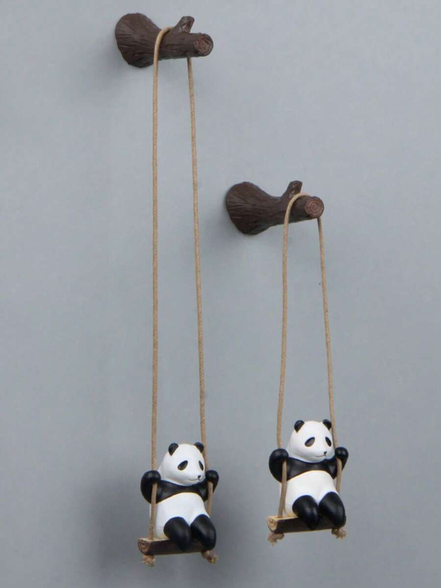 1 件树枝秋千熊猫工艺装饰、创意办公室/家居装饰礼物、冰箱贴 - 黑與白 - 查看 1