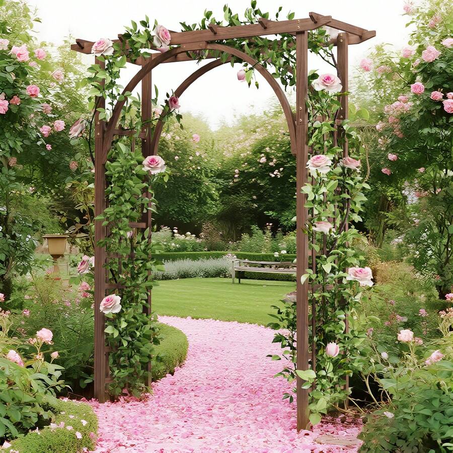 Studyset Garden Arbor,85 Inch Wooden Garden Arch Premium Outdoor Trellis For Climbing Plants,Wooden Wedding Arch Frame For Ceremony,Arbor Trellis For Outdoor Lawn,Patio And Backyard,Easy Assembly (Brown) - Brown - View 1