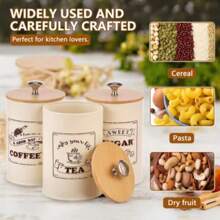 Bamboo Lid Sealed Coffee Sugar Tea Storage Jar Set 3 Piecescreative Sealed Moisture-Proof Kitchen Sealed Jar