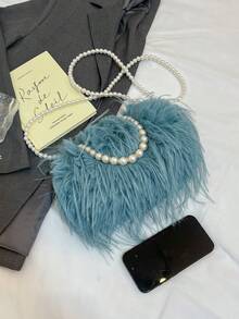 Fashionable Khaki Flap Chain Plush Handbag, Versatile Women Shoulder Bag For Daily Commute And Mobile Phone,Fringe Bag - Blue - View 8