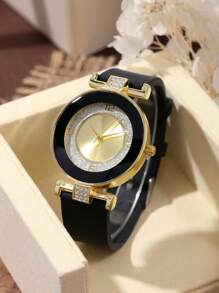 1 Reloj de cuarzo de mujer redondo y a la moda con esfera digital redonda versátil, perfecto para uso diario, cenas y otras ocasiones para decorar la muñeca.