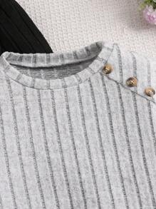 2pcs Teen Girls Crewneck Ribbed Knit Midi Dress, Fitted & Elegant, Spring Autumn, Black & White