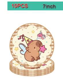 10 PCS Capybara Birthday Party Decorations, Capybara Themed Party Tableware, Including 7 "/9" Plates, 9 OZ Cups, Napkins, Suitable For Birthday Parties, Friends Dinner, Barbecue, Outdoor Picnic,Shower - Multicolor - View 10