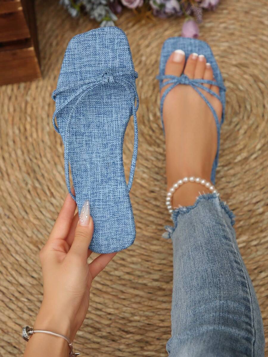 全新百搭女士休闲平底凉鞋，适合日常穿着和居家使用 - 淺藍色 - 查看 1