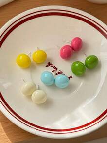 1pc Minimalist Resin Ball Shape Stud Earrings, Casual Versatile Everyday Wear - Earrings - View 3