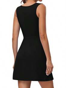 Tennis Dress Women Athletic Dress With Built In Shorts Active Workout Casaul Dresses - 黑色 - 查看 2