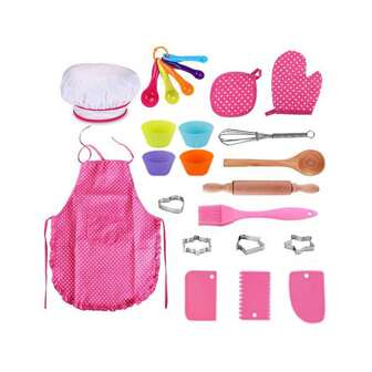24pcs Kitchen Pretend Play Toy Set, Includes Polka Dot Apron & Baking Tools, Small Chef Role Play, Cooking Game, Parent-Child Interaction