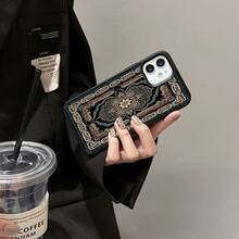 1pc Vintage Green Floral Pattern Full Screen TPU Phone Case Compatible With IPhone//Phones - Black - View 3