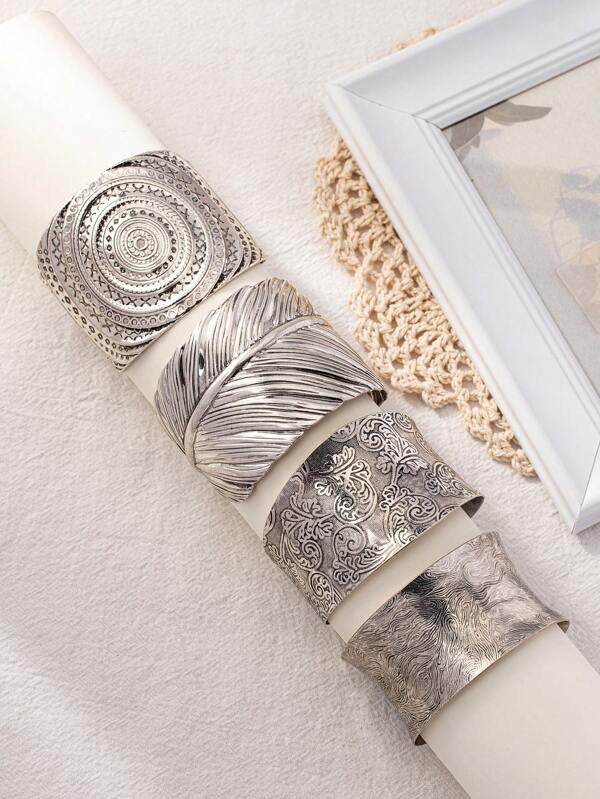 1 pieza Pulsera de metal con flor de estilo bohemio y retro exagerado, adecuada para que usen las mujeres en citas, viajes, salidas informales y como regalo