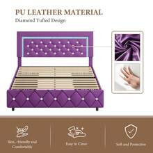 Twin/ Full/ Queen Bed Frame With Drawers, Upholstered Bed Frame With LED Lights, Modern Platform Bed Frame With Headboard And Footboard, Diamond Tufted Design, No Box Spring Needed, White/ Pink/ Black/ Purple/ Yellow (Twin Size 2 Drawers/ Other Size 4 Drawers) * Bed Frame Queen Bed Frame Bed Queen Bed Frame King Bed Frame Bedroom Furniture Bed Frame Full Full Size Bed Frame Twin Bed Frame Beds Cozy Bedroom Home Bedroom Refresh Room Decor Home Decor Christmas Decor Bedroom Decor Valentine Day Decor Storage Living Room Decor Furniture House Decor Halloween Decorations  ( USB LED Strip) - 紫色 - 查看 5