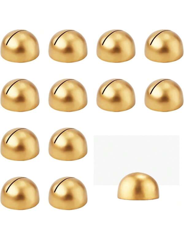 6/12pcs Gold Color Wooden Place Card Holders Postcard Small Standard, Elegant Round Table Number Clips Display Stand For Weddings, Receptions, Banquets, Anniversary & Birthday Parties, Perfect For Business Cards & Seating Arrangements, Card Holder For Events