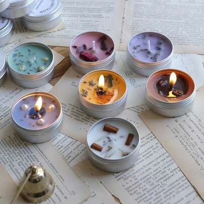 1 Box 1 Dried Flower Tin Can Aromatherapy Candle Home Decoration Room Ornaments Photo Props Ins Style Dessert Candle Aromatherapy Send Friends And Colleagues Creative Candle Souvenirs Soy Wax Material Healthy Smokeless Scented Candle