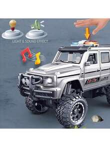 1 件大尺寸逼真越野惯性车带灯光和音乐，儿童城市模型车玩具，男孩警卫车，开门玩具车，非常适合生日玩具、圣诞礼物、返校