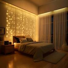 USB Powered Warm White Curtain Lights, 100/200/300/600 LEDs, 8 Modes Remote Control, Indoor Decor String Lights, Wall Mounted, Button Control, Suitable For Christmas, Wedding, Garden, Bedroom, Holiday Party Decoration