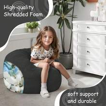 Bean Bag Chair For Kids 8-12, Toddler Beanbag Bed Corduroy, Convertible Child Bean Chair To Floor Mattress With Filler, Kid Reading Comfy Lounge Couch For Boys And Girls Bedroom, Dark Grey - 灰色 - 查看 2