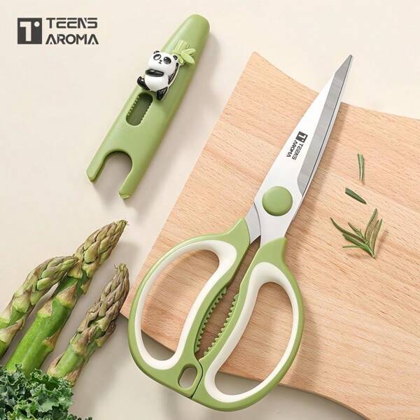 Set de tijeras de acero inoxidable con estuche protector de panda DIY, tijeras multiusos para el hogar y la cocina, de gran resistencia para cortar aves y pescado, con mangos ergonómicos para ambas manos