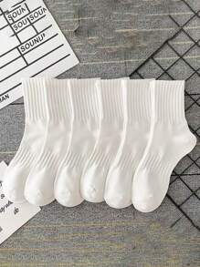 5 Pairs Of Autumn And Winter Men's Mid Length Socks, White Anti Odor, Sweat Absorbing, Breathable Sports Socks, Fall Socks